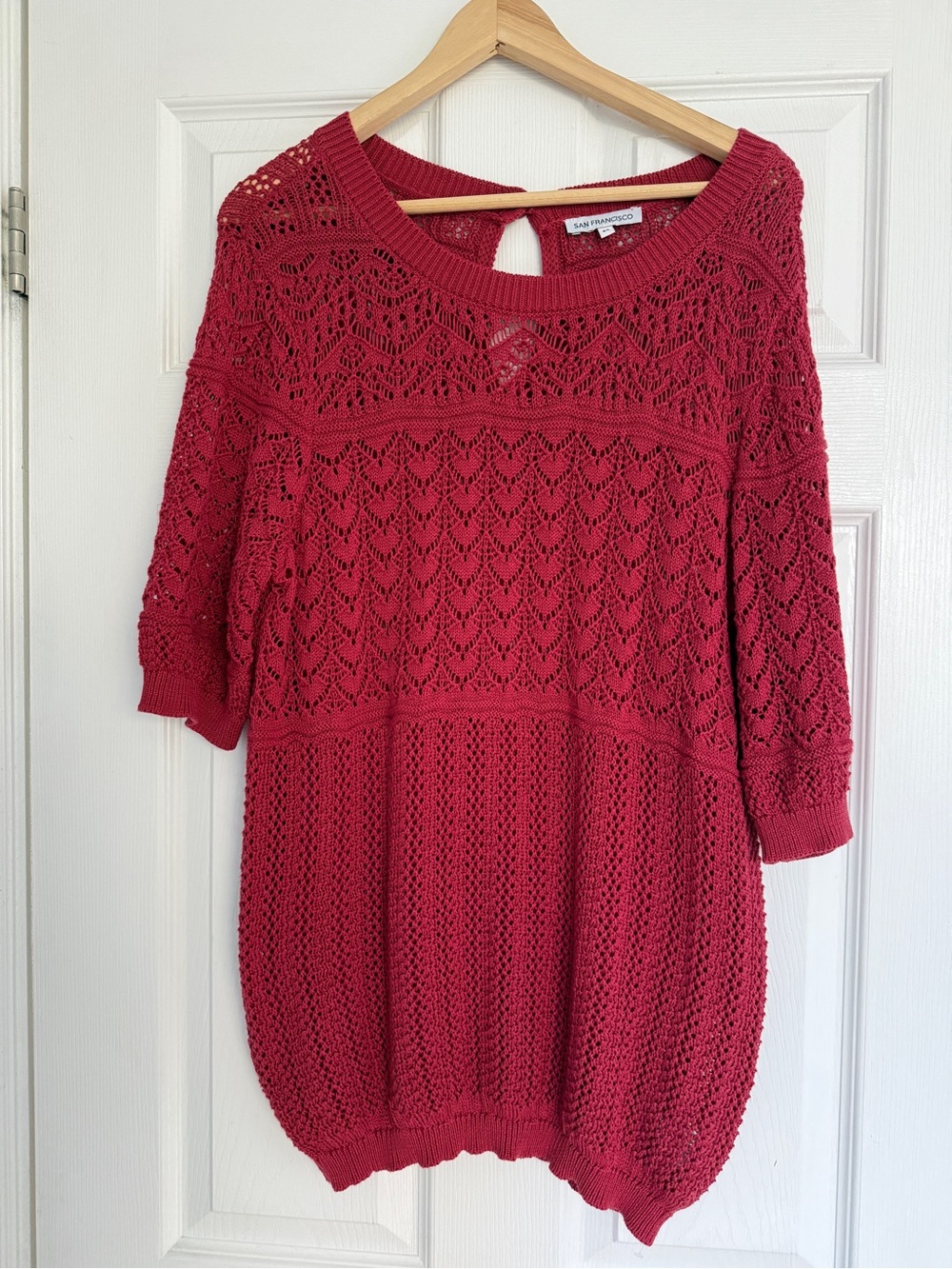 San Francisco Crochet Scoop Neck Pullover - Deep Burgundy
